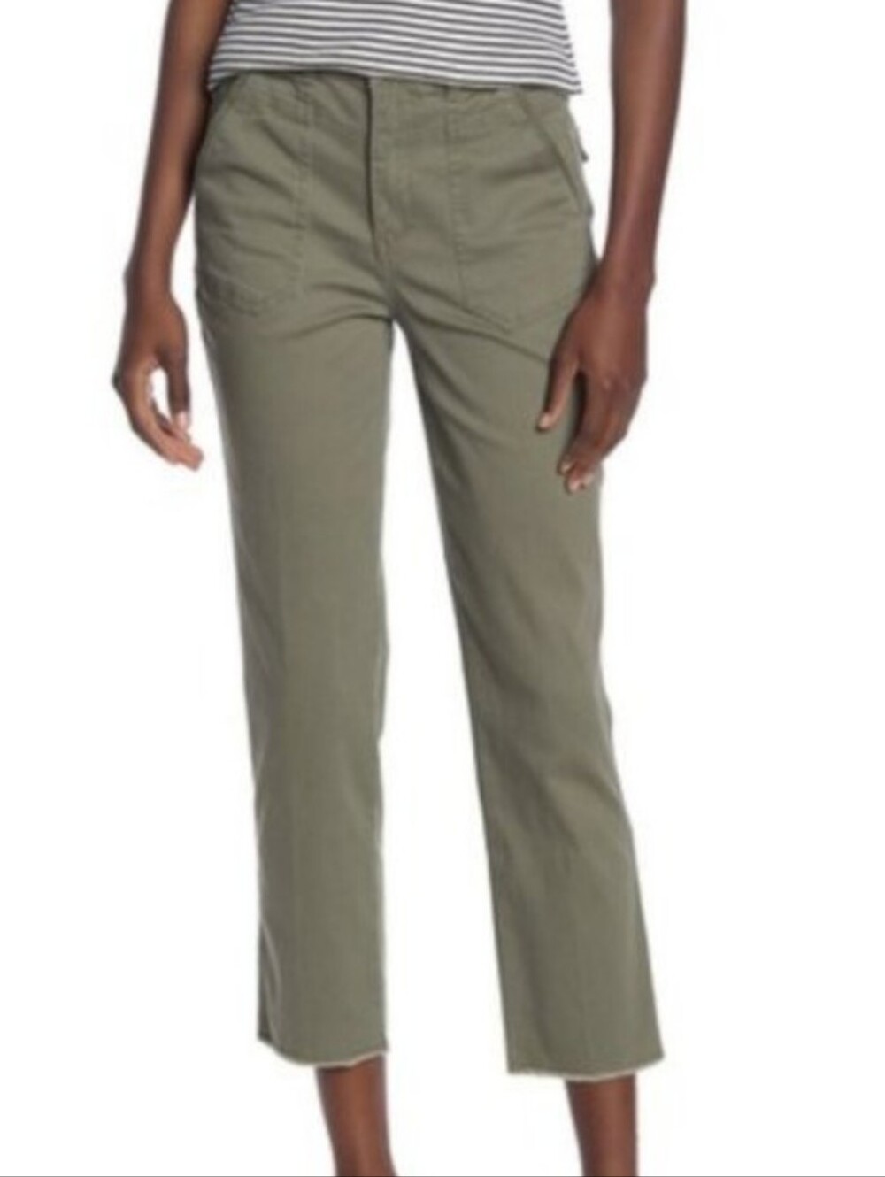 Democracy Frayed Hem Ankle Pants Green